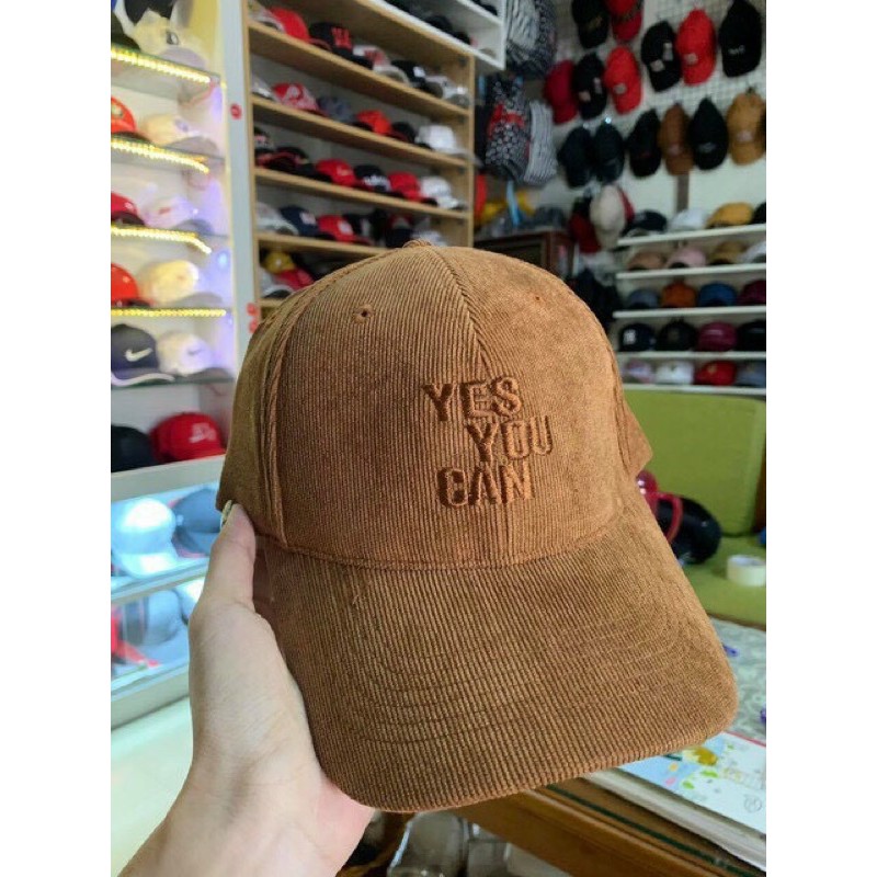 [Ảnh Thật] Nón kết lưỡi trai Nhung thêu YES YOU CAN nhiều màu pastel cực xinh