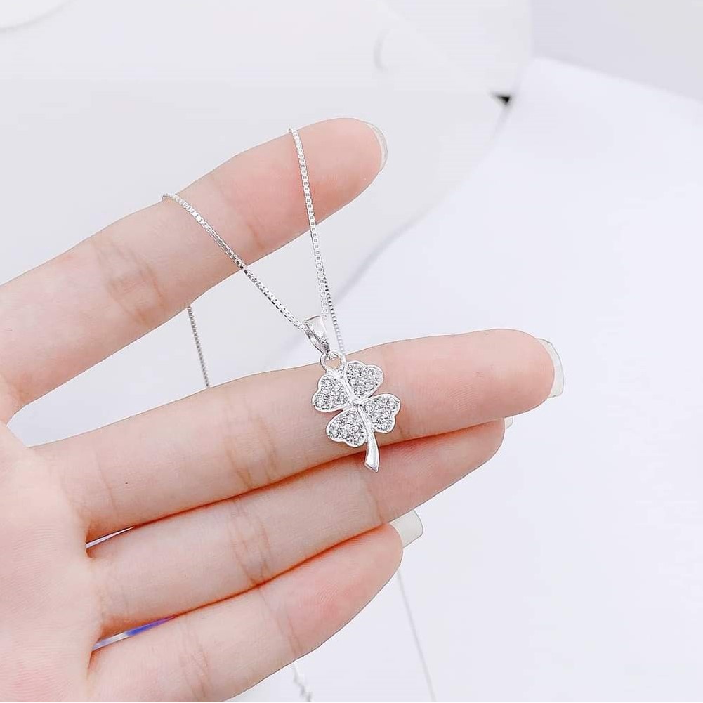 Dây chuyền cỏ 4 lá đính đá, Chất liệu bạc thật thiết kế tinh xảo - Trang sức bạc Evasilver