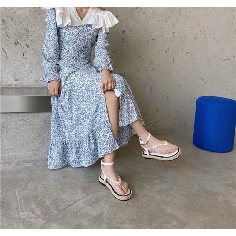 Sandal kẹp xỏ ngón viền xích đế cói hiền hồ fullbox hàng quảng châu cao cấp