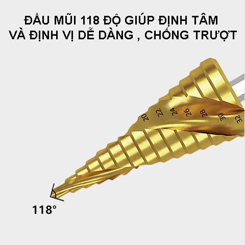Bộ 3 Mũi Khoan Bước Tháp Tầng Titanium 4-32mm khoan các tấm kim loại sắt, thép, inox,gỗ...