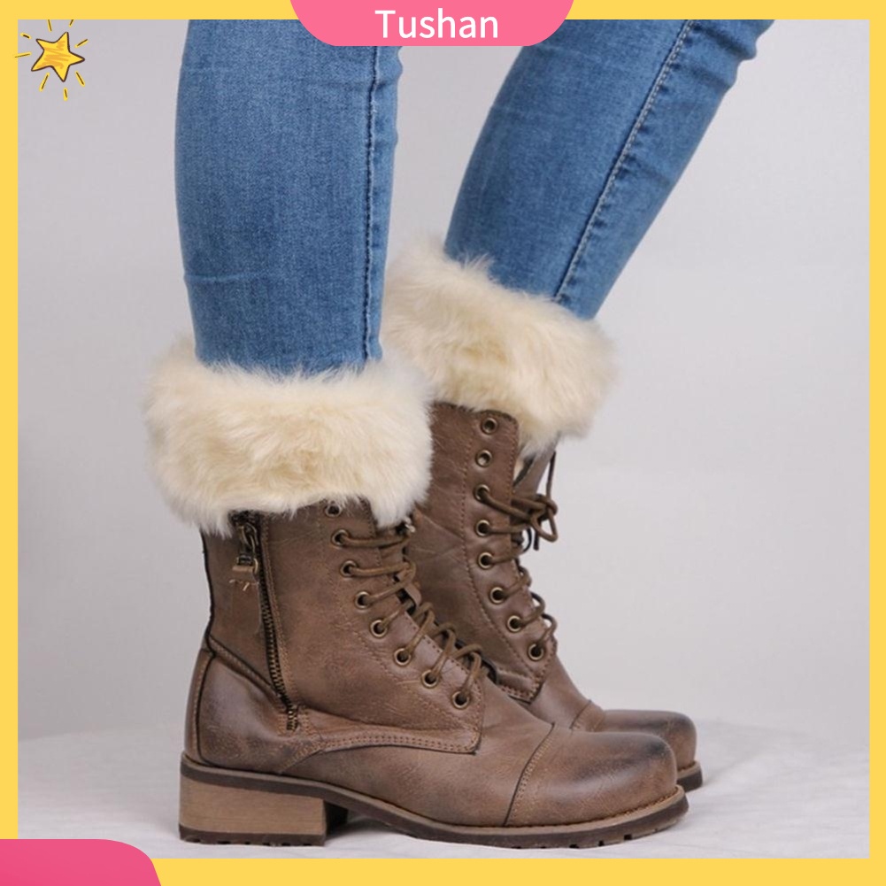 TUSH Winter Women Warm Faux Fur Crochet Knit Leg Warmers Boot Socks Toppers Cuffs