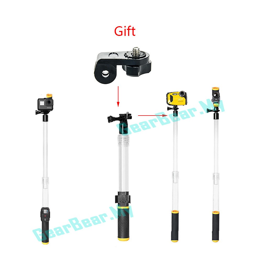 Gậy Chụp Ảnh Tự Sướng Tay Cầm Trong Suốt Chống Nước + Kẹp Điều Khiển Từ Xa Cho Gopro Hero 8 7 6 5 4 3 + 3 2018 Fusion Max