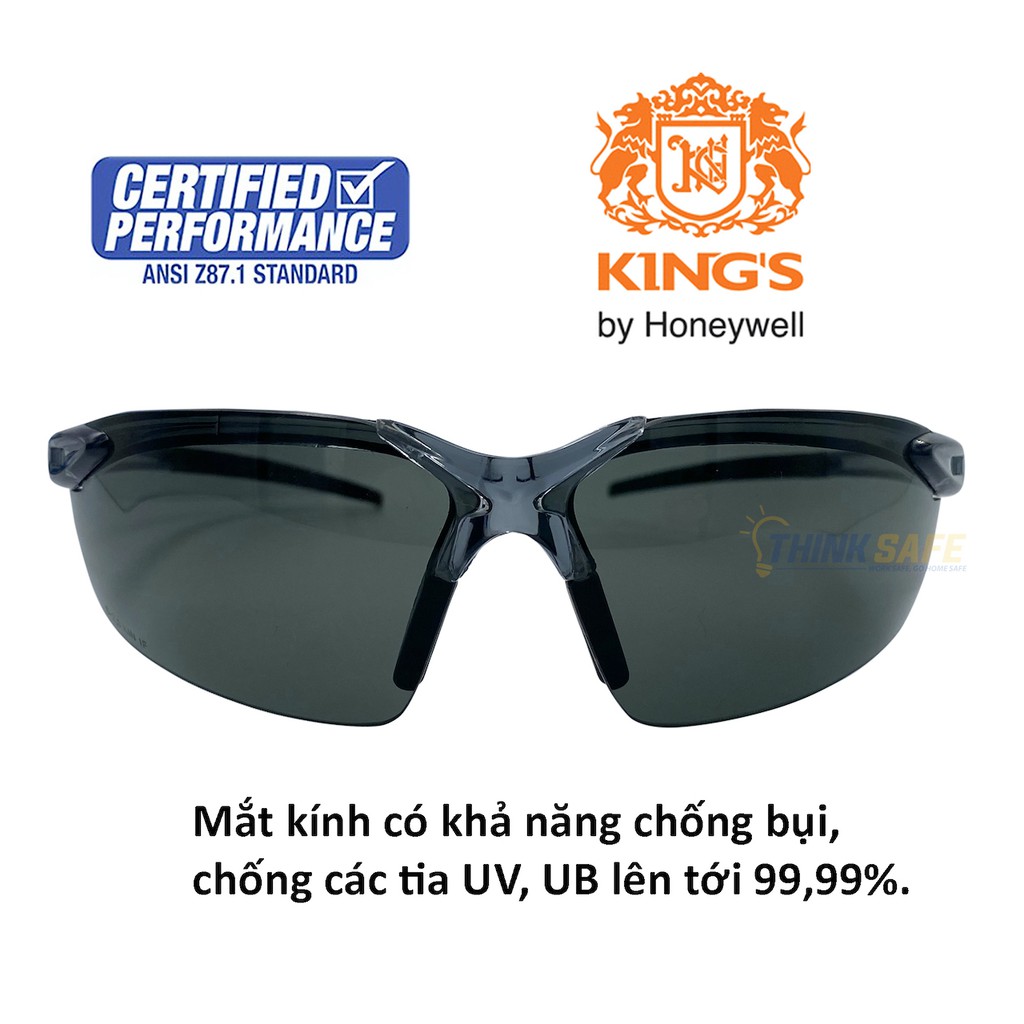 Kính bảo hộ King's Thinksafe, mắt kiếng bảo hộ chống bụi, siêu nhẹ, chống tia uv đi đường, ôm khuôn mặt, màu đen - KY712