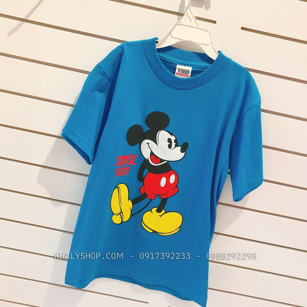 Áo thun tay ngắn trẻ em hình Mickey Mouse màu xanh size XL cho bé trai, bé gái - ATTNMICX01