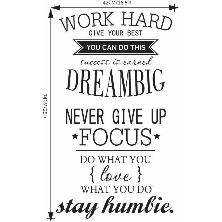Decal dán trang trí văn phòng, phòng làm việc chữ Tiếng anh tạo động lực ý nghĩa - Work hard - Dream Big