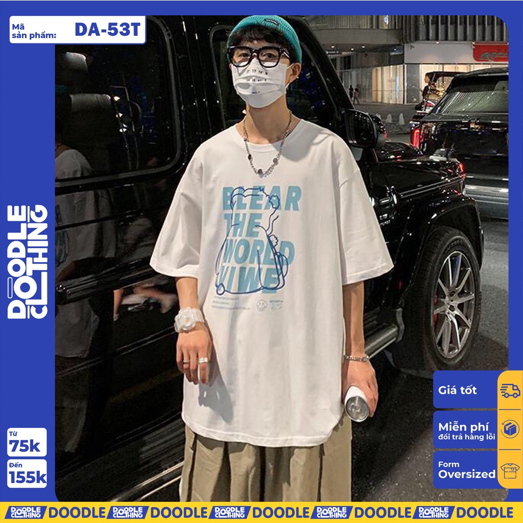Áo thun nam nữ tay lỡ unisex oversize form rộng basic tee hình blear the world viwe