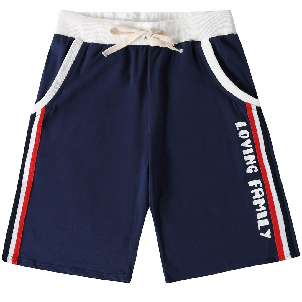 Quần short gia đình 3/4/5 người ba mẹ và bé chất thun dày dặn co giãn có dây rút màu xanh than đi biển đẹp