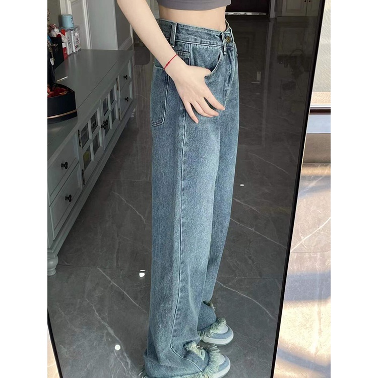Porozi Quần jean  ống đứng suông thẳng lưng cao thời trang Hàn Quốc cho nữ
