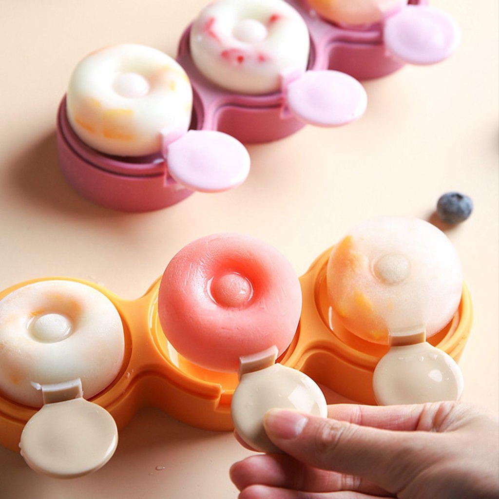 YIYU Khuôn Silicone Làm Kem Que Hình Bánh Donut Có Thể Tái Sử Dụng