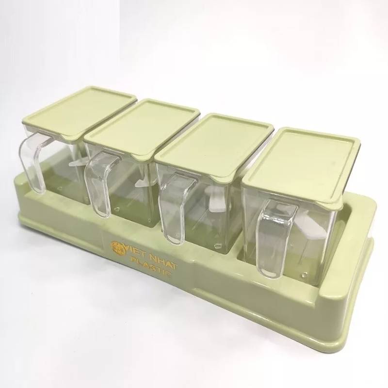 Bộ 4 Hủ Đựng Gia Vị việt Nhật -Kèm Khay Và Thìa Xúc. [ BH 1 Đổi 1 Trong Vòng 14 Ngày ] Mọi người An Tâm Mua Sắm tại Shop