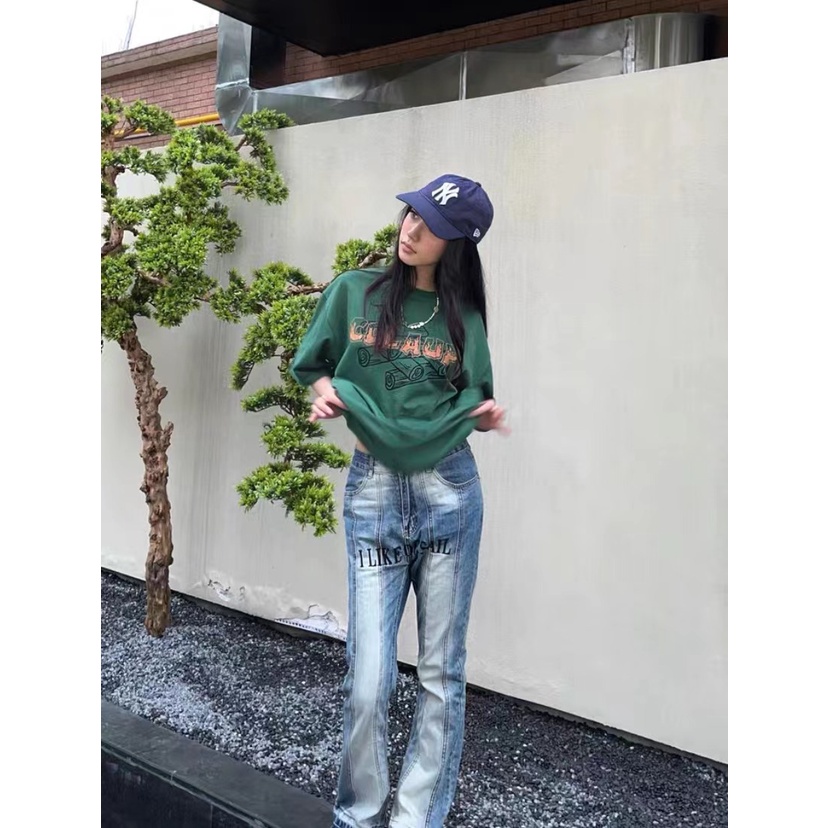 Quần jeans Nữ Lưng Cao Thêu Hoa Thời Trang Hàn