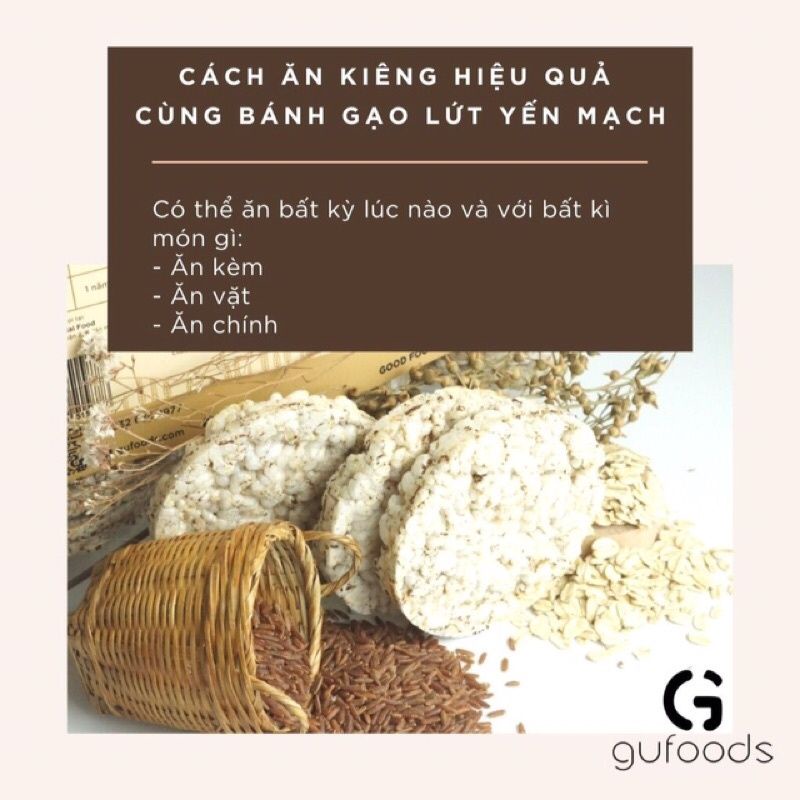 Bánh gạo lứt nguyên hạt Eatclean Food (170g=18 bánh)gồm 3 vị:Gạo lứt huyết rồng/tím than/lứt yến mạch ăn kiêng giảm cân