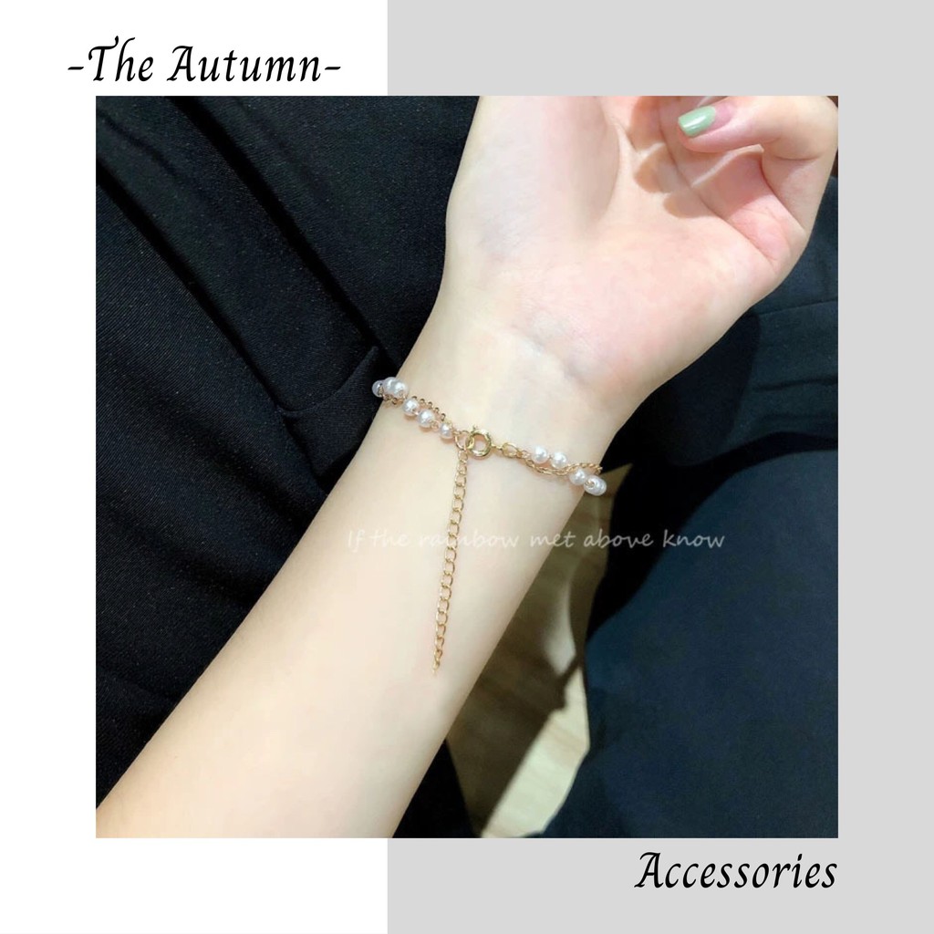 Vòng tay mạ vàng đính ngọc trai nhân tạo kiểu cách đơn giản Hàn Quốc cho nữ - The Autumn Accessories