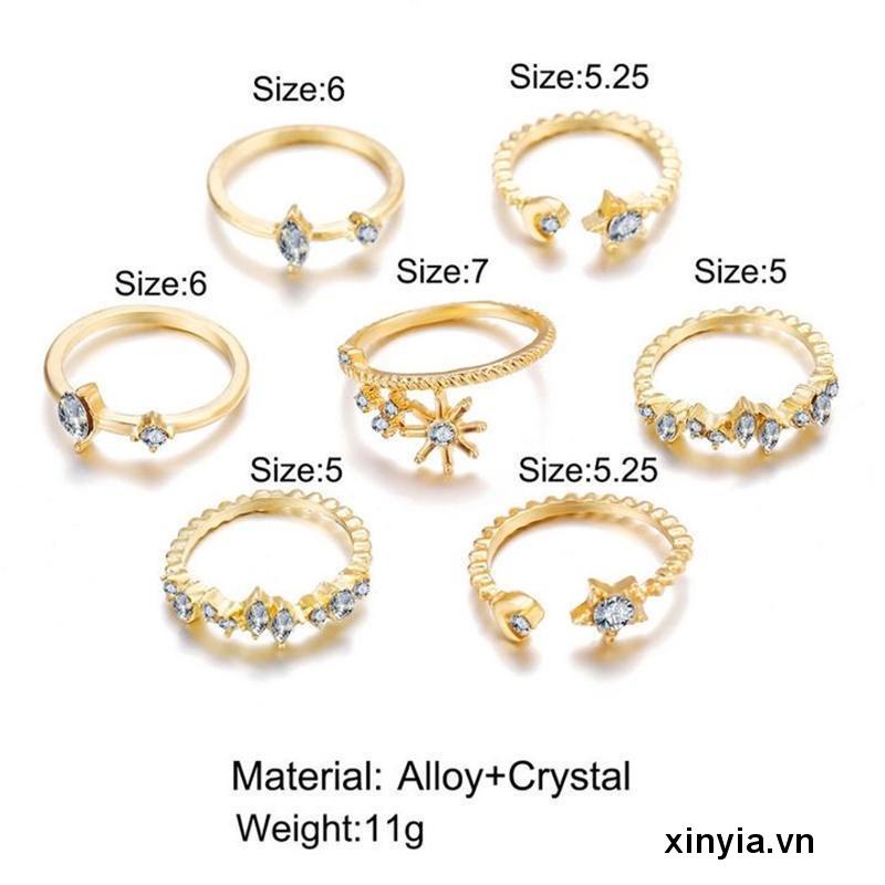 Bộ Nhẫn Đính Kim Cương &amp; Ngọc Trai Hình Ngôi Sao &amp; Mặt Trăng Cổ Điển Cho Nữ