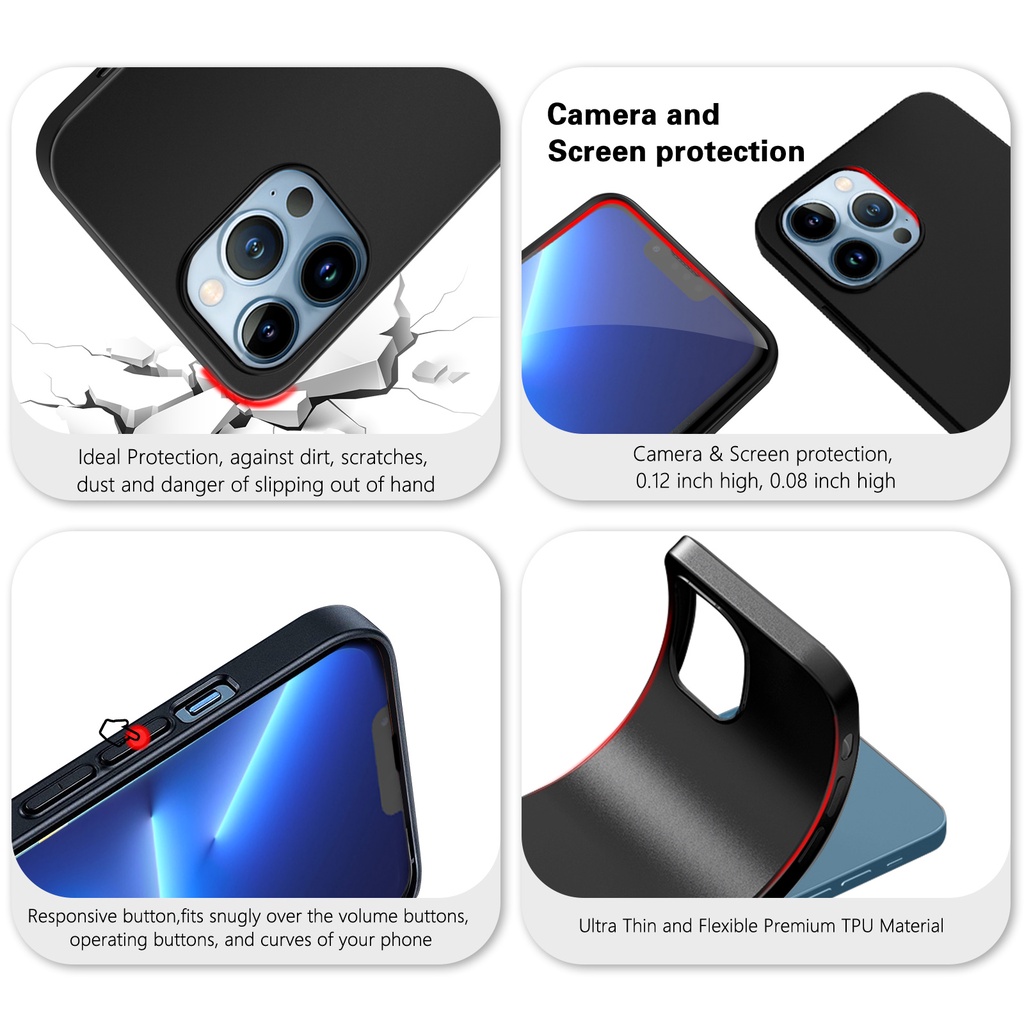 Ốp điện thoại silicon mềm màu đen trơn dành cho iphone 13 pro max 7 8 plus x xr xs max se 2020 iphone 12 pro max