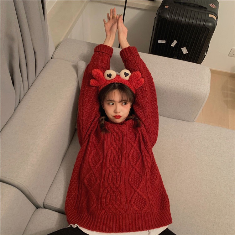 Áo Sweater Dệt Kim Cổ Tròn Dáng Rộng Màu Sắc Trơn Phong Cách Hàn Quốc Thời Trang Thu Đông Cho Nữ