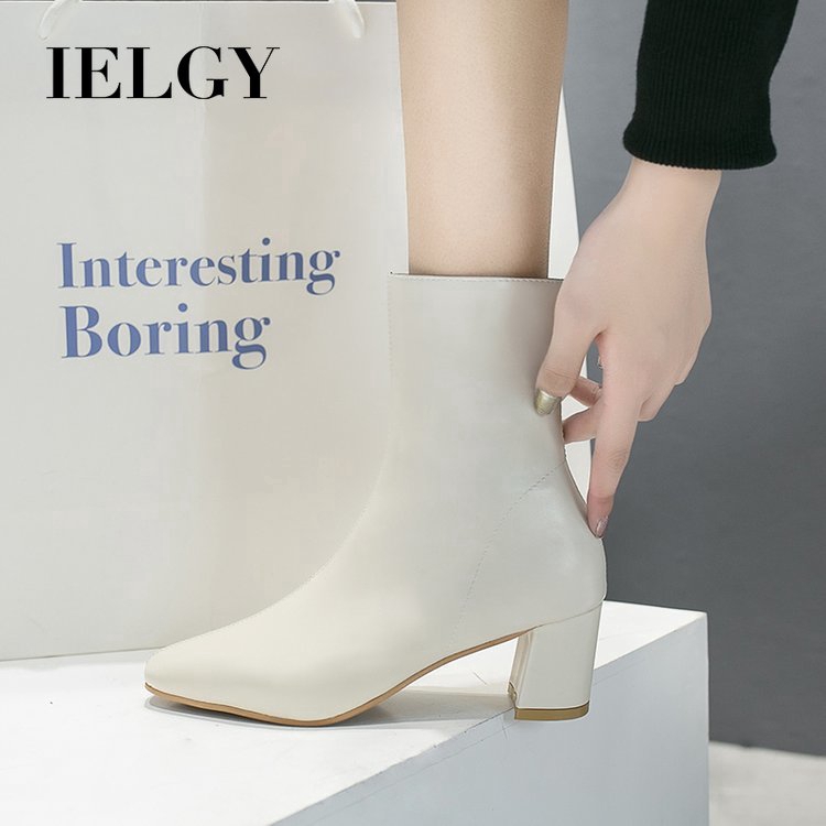 Giày bốt martin IELGY thiết kế mũi vuông khóa kéo bên thời trang cho nữ