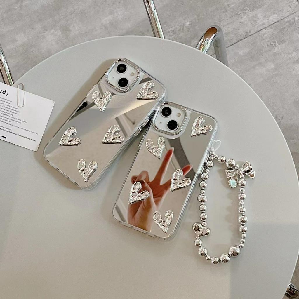 Ốp Điện Thoại Mềm Tráng Gương Bạc Gắn Dây Xích Bạc Cho Iphone 14 14 Pro 14 Pro MAX 11 12 promax 13 Pro MAX XS MAX XR X 7 8 PLUS