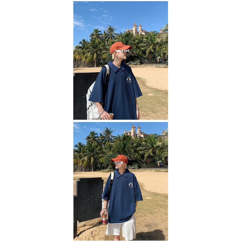 Áo Thun Form Rộng Cổ Trụ Unisex Nữ In Hình Cầu Vồng Siêu Dễ Thương Chất Cotton Mềm Mịn Mát TTQ0061