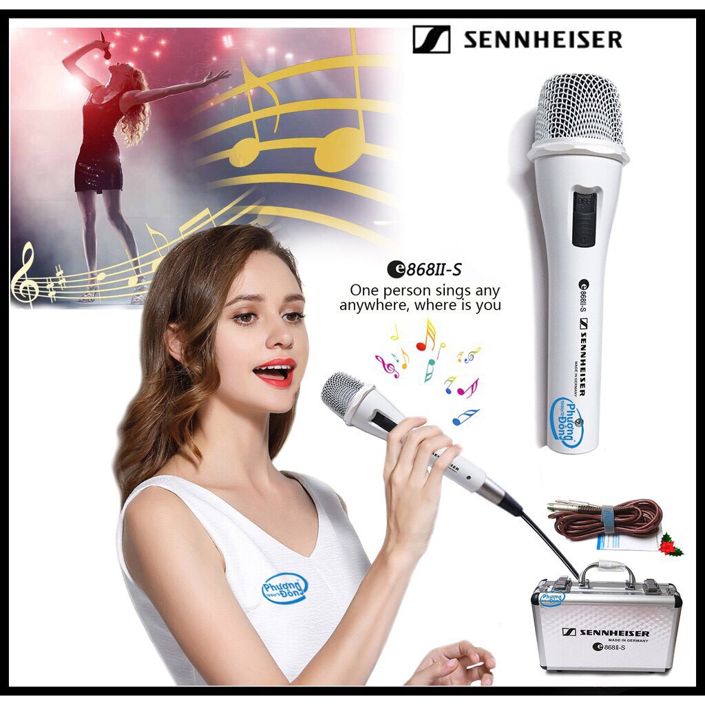 Micro karaoke SENNHEISER 868II-S có dây dẻo silicon độ dài 5m với tay mic màu trắng hộp đựng kim loại sang trọng