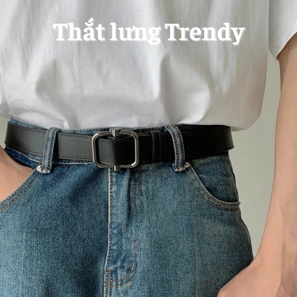 Thắt lưng nam mặt vuông chữ nhật ghi đen nam tính cool ngầu TLN013 - Dây nịt nam đen đi chơi học làm - Thắt lưng trendy