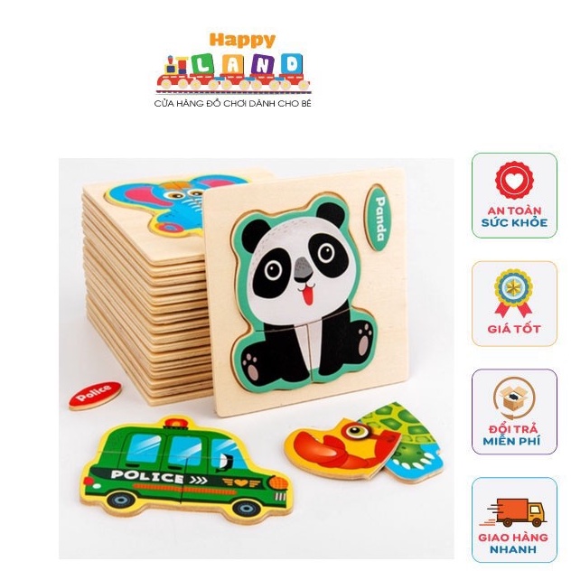 Đồ chơi xếp hình học tiếng Anh cho bé - Tranh ghép bằng gỗ 3D thông minh, phát triển trí tuệ - Happy Land Store