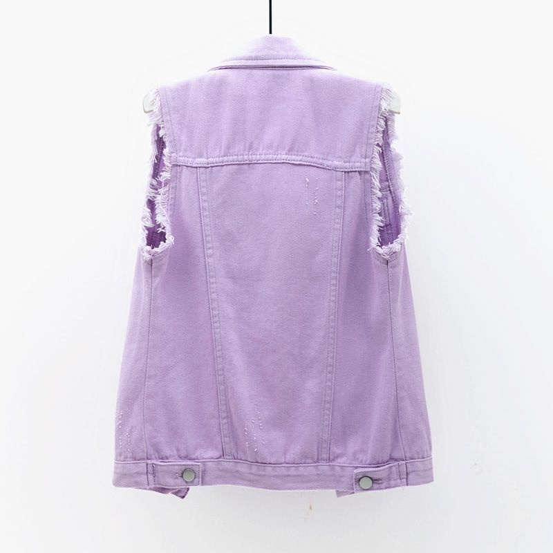 Áo khoác denim RENJIANVSHENG 167482 sát nách màu sắc ngọt ngào xinh xắn thời trang dành cho nữ