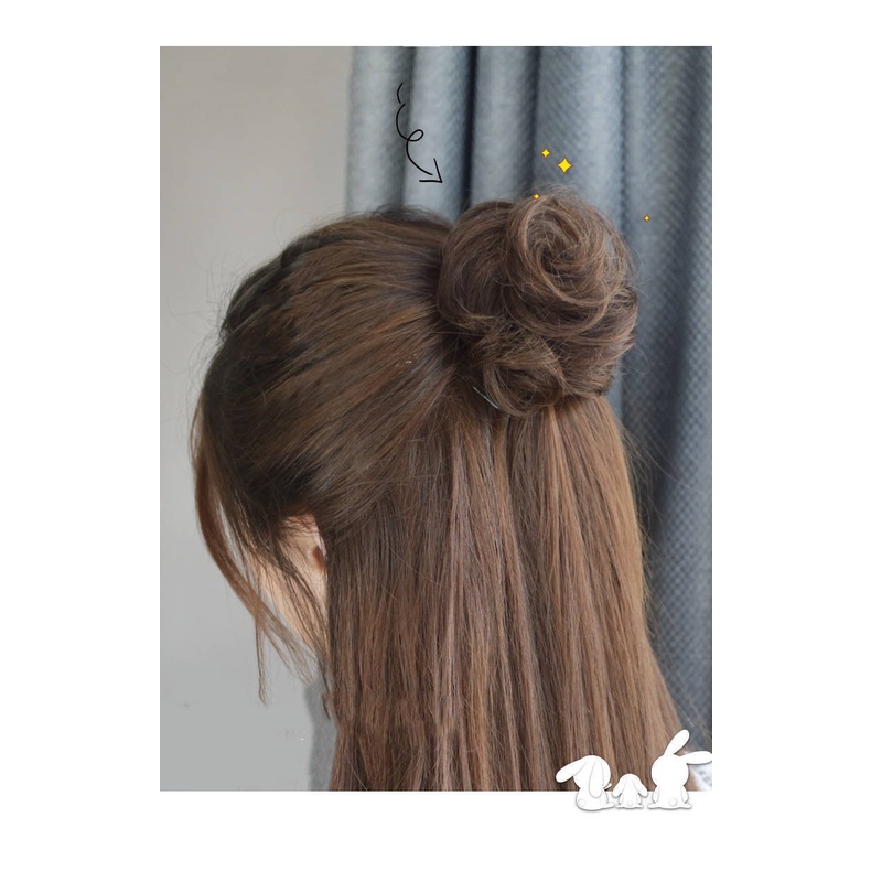 Búi tóc giả Nivamo tóc xoăn tự nhiên kẹp tóc tròn Hàn Quốc TG22