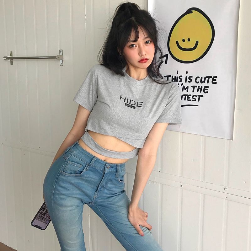 Áo Thun BH  Croptop Ngắn Tay Dáng Ôm Thời Trang Mùa Hè 2021 Dành Cho Nữ
