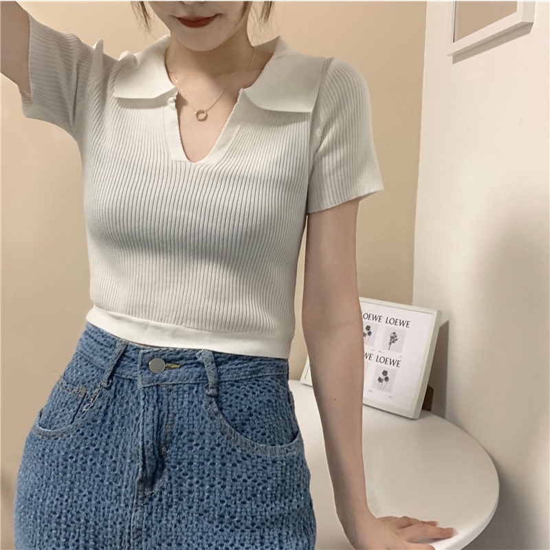 Áo Croptop Len [Tiệm Vải Xinh] Áo Croptop Cổ Đổ Nơ Buộc Lưng Ct015