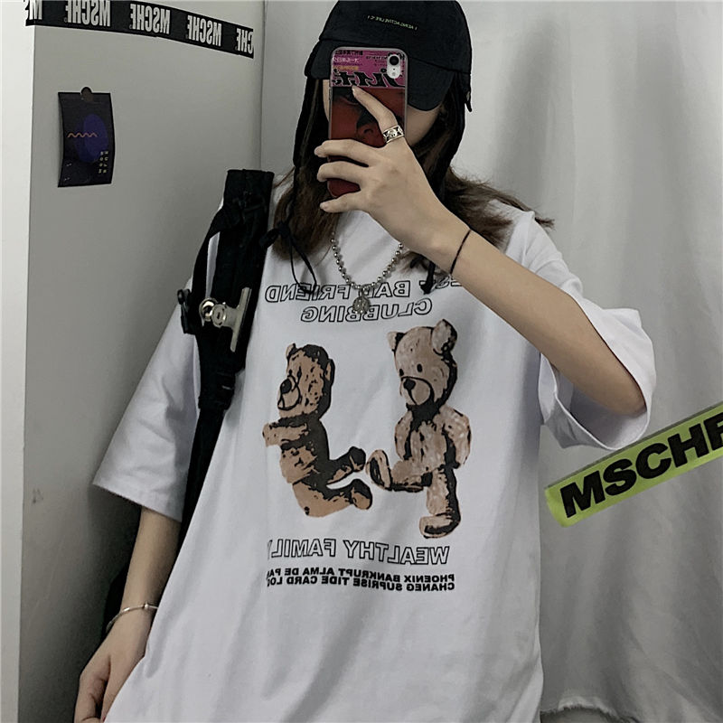 Áo Thun Nữ Ngắn Tay In Hình Phong Cách Retro Hàn Quốc 2020
