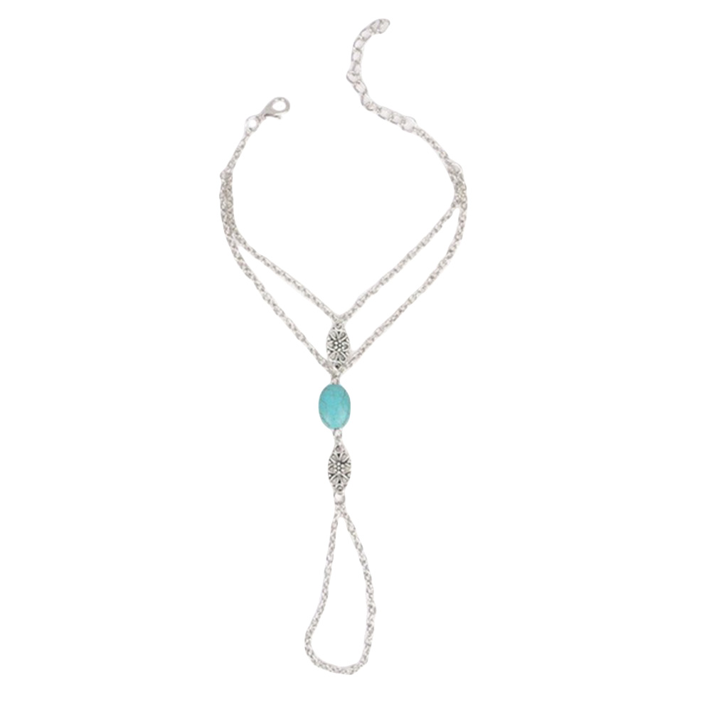 Vòng Tay Kèm Nhẫn Đính Đá Ngọc Lam Nhân Tạo Thời Trang