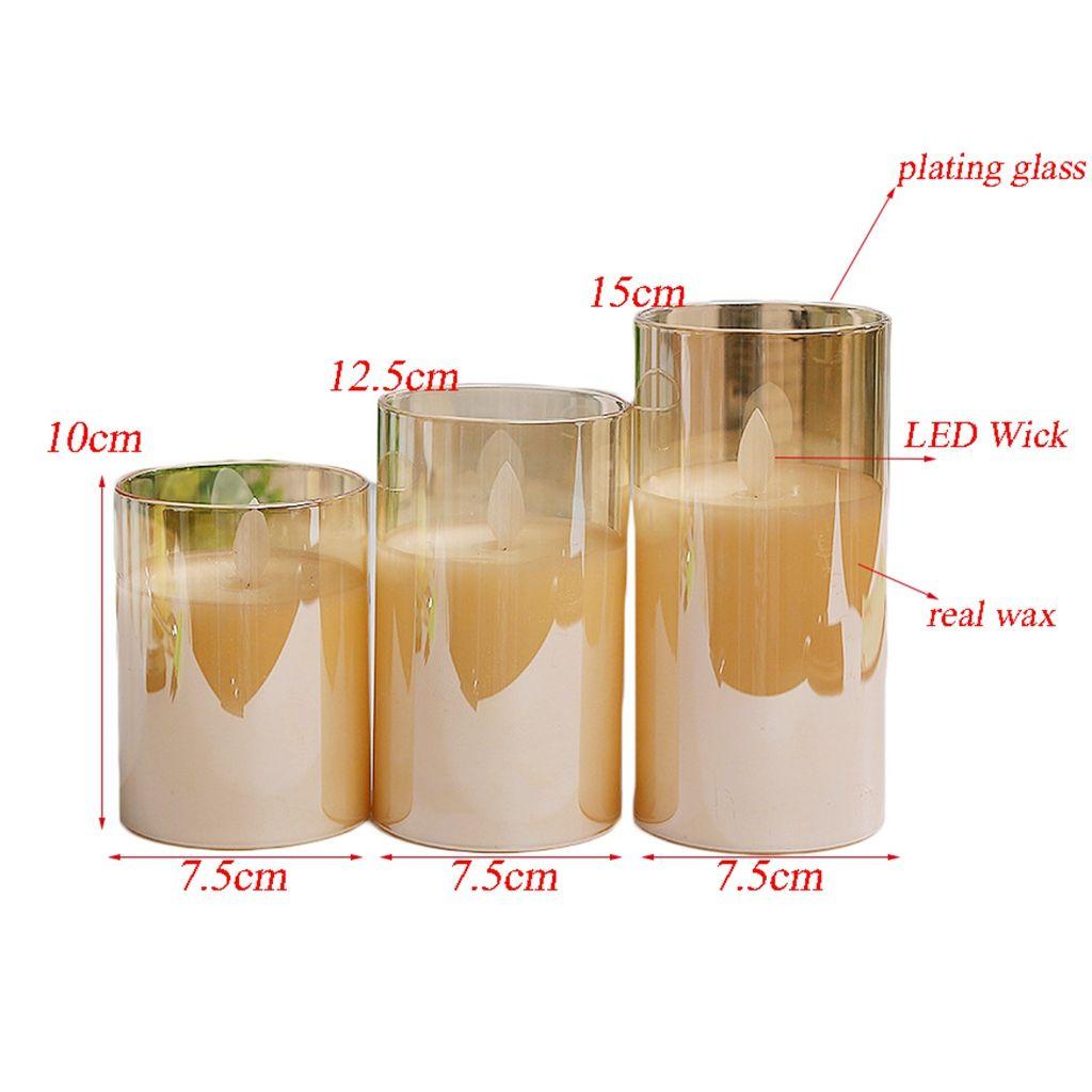 Bộ 3 Đèn LED Hình Nến Điện Tử Bằng Thủy Tinh Có Điều Khiển Từ Xa