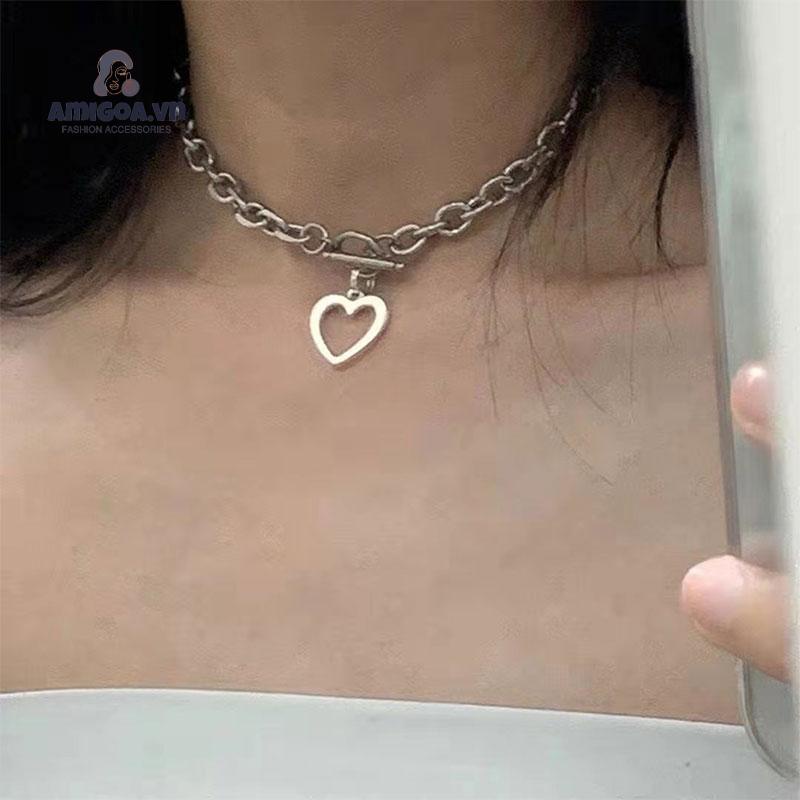 Vòng cổ Ngắn Mặt Hình Trái Tim Đơn Giản Cho Nữ