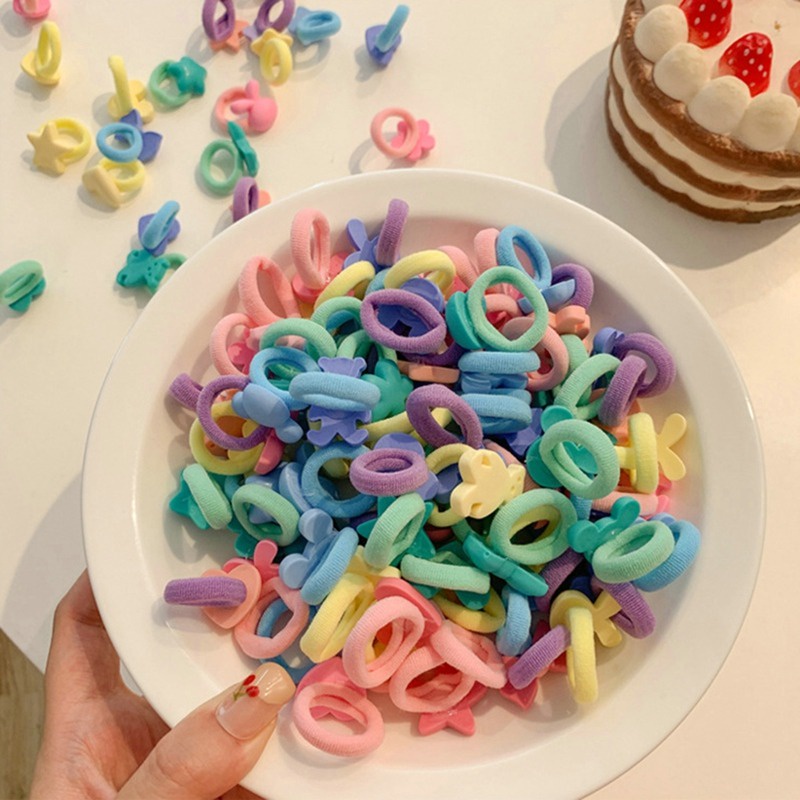 ✨✨Set 10 Dây Cột Tóc Cao Su Co Giãn In Họa Tiết Thỏ Hoạt Hình Phong Cách Hàn Quốc Cho Bé