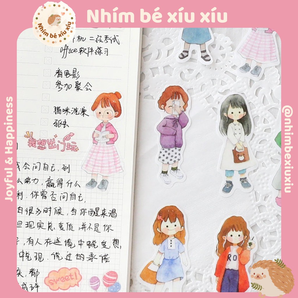 Set 51 sticker Chihiro Time cô gái Nhật Bản  size lớn 6cm hình dán trang trí sổ tay
