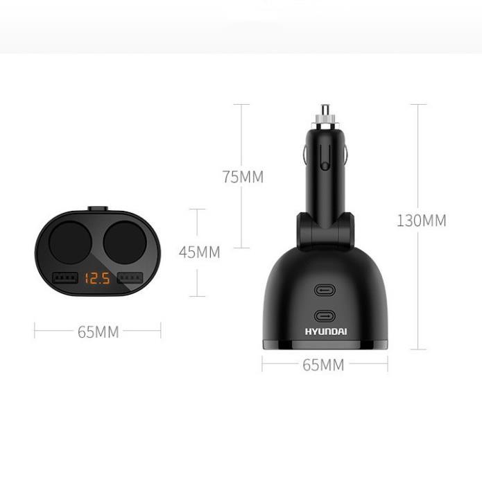 Tẩu chia sạc nhanh ô tô Hyundai HY-16 Có đèn led báo hiệu điện áp - Bảo hành 12 tháng