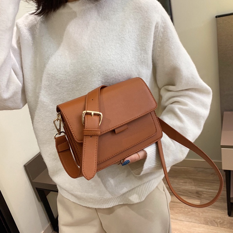 Túi Đeo Chéo Hình Vuông Nhỏ Màu Sắc Trơn Phong Cách Hàn Quốc Cho Nữ