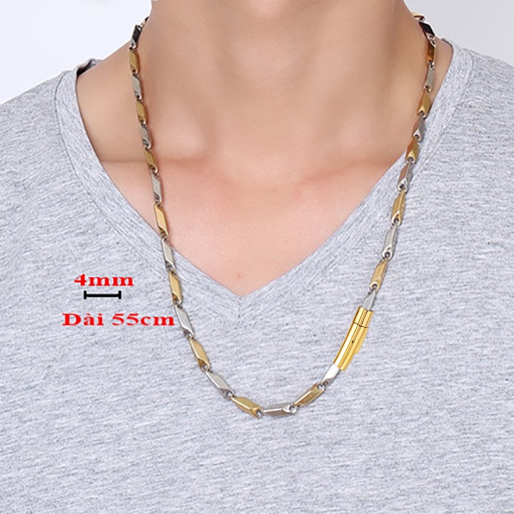 Dây chuyền nam hỏa tiễn trắng vàng xen kẽ khóa vip sang trọng đem lại đẳng cấp, phong độ cho người đeo