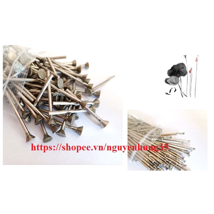 mũi điêu khắc đá ngọc- mũi tỉa chi tiết đá ngọc cán 2mm hay 2.35mm mũi mài kim cương hình tam giác