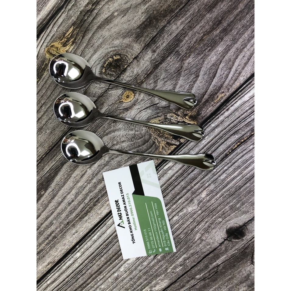 Muỗng thìa inox cán dài giọt nước GN153517 phong cách Hàn Quốc cao cấp sáng bóng bền đẹp an toàn cho sức khỏe