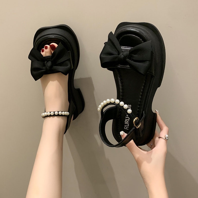 Giày sandal IELGY đế dày đính ngọc trai giả thời trang xinh xắn cho nữ