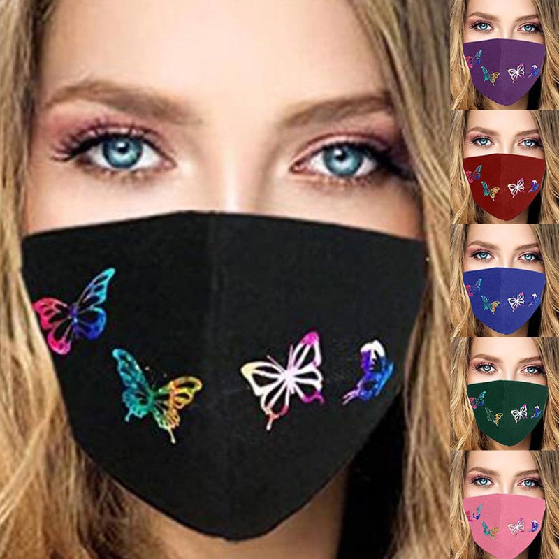 Khẩu Trang Cotton 3D Chống Bụi Chống Sương Mù Có Thể Tái Sử Dụng Nhiều Lần In Họa Tiết Bướm Màu Cầu Vồng