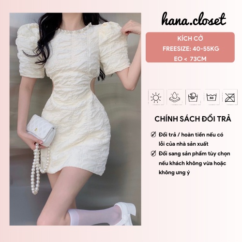Đầm váy trắng cổ tròn đính đá khoét eo dự tiệc đi chơi dạo phố