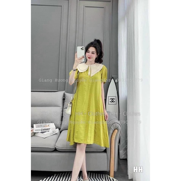 Váy đầm nữ cổ sen bèo chất đũi dáng suông hàng thiết kế cao cấp L1