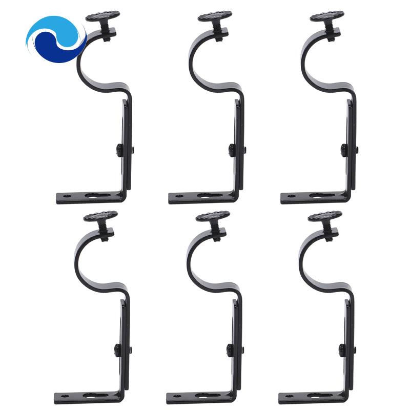 Set 6 giá đỡ thanh treo rèm cửa bằng thép cao cấp màu đen có thể điều chỉnh