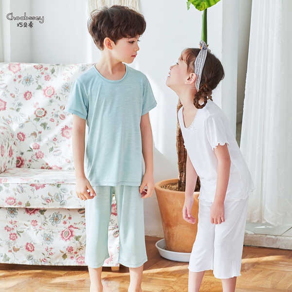 Bộ Đồ Ngủ Ngắn Tay Bằng Lụa Mát Phong Cách Phương Tây Thời Trang Mùa Hè Cho Trẻ Em