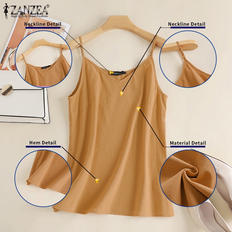 Áo hai dây ZANZEA cổ chữ V màu trơn phong cách Châu Âu thời trang dành cho nữ