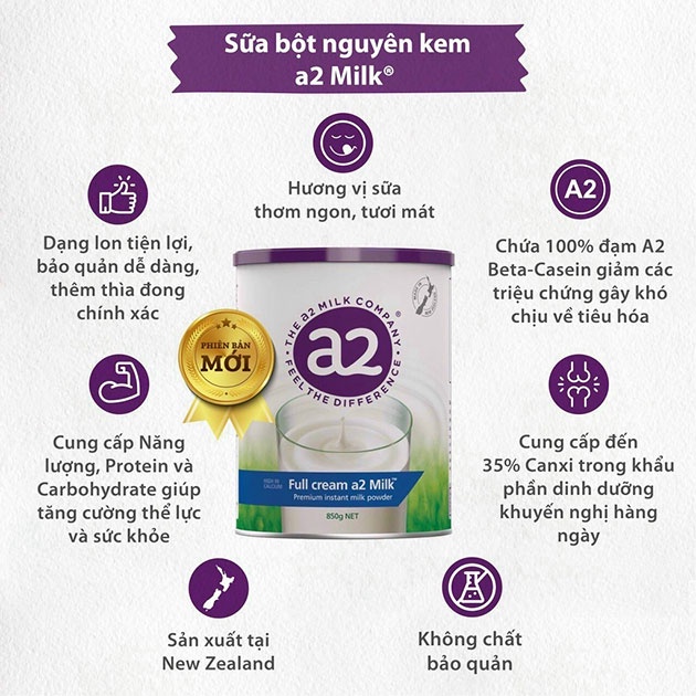 Sữa A2 Úc nguyên kem và tách kem dạng bột túi 1kg