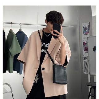 Áo blazer nam tay cộc dáng thụng phong cách Hàn Quốc